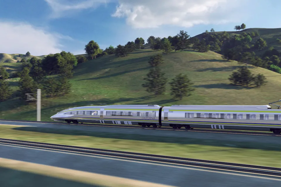 Conceptual rendering of the California High-Speed Rail project in Pacheco Pass.